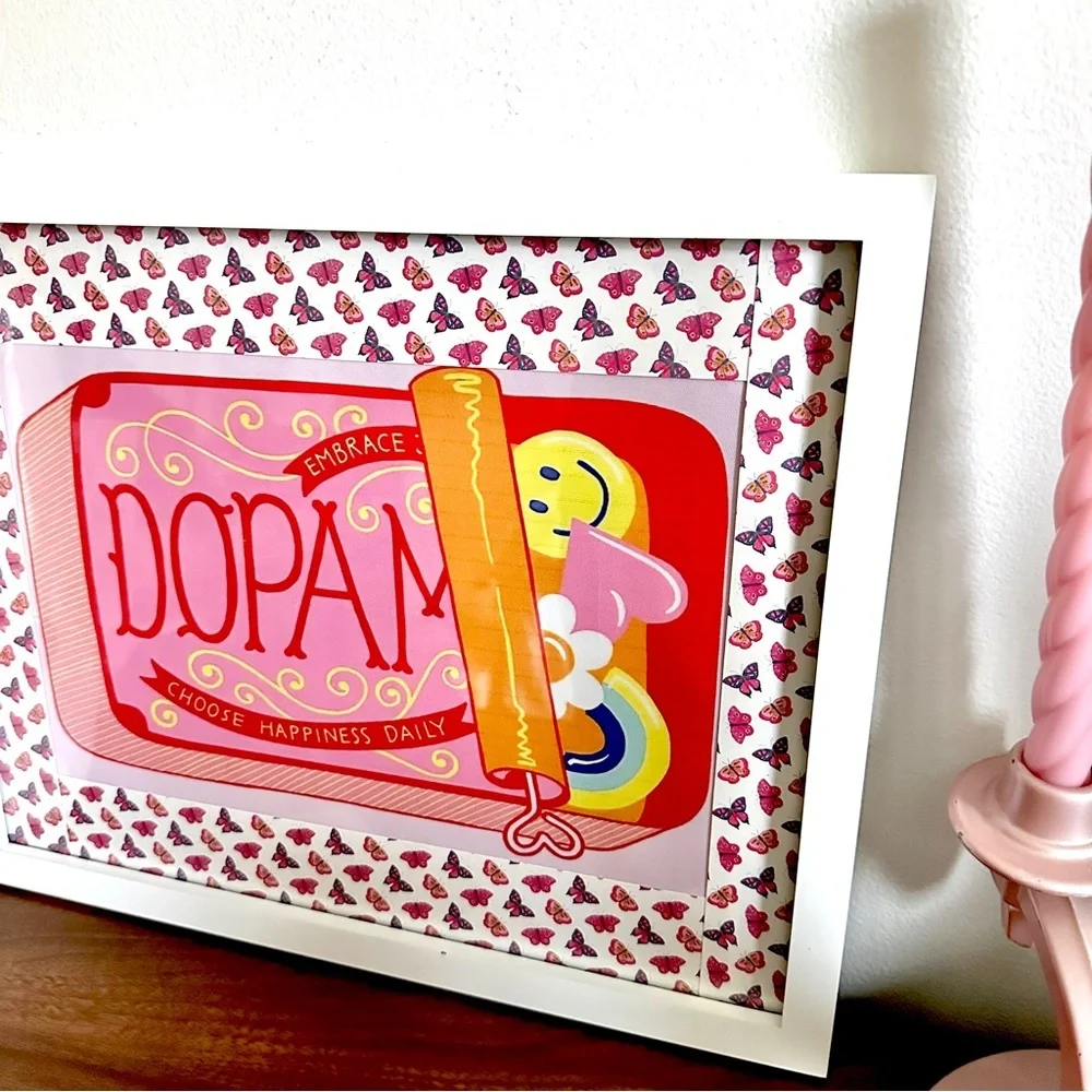 Dopamine Tin Canvas Print Butterfly Border Sardine Tin Happy Wall Art Framed